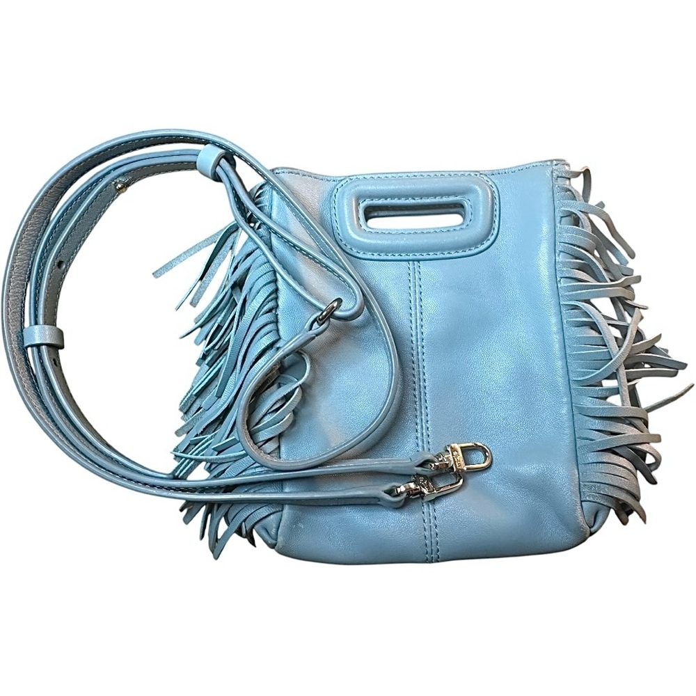 Maje $332 MSRP Maje M bag Light Blue Fringe Mini Top Handle w Crossbody 3-way - Picture 4 of 12